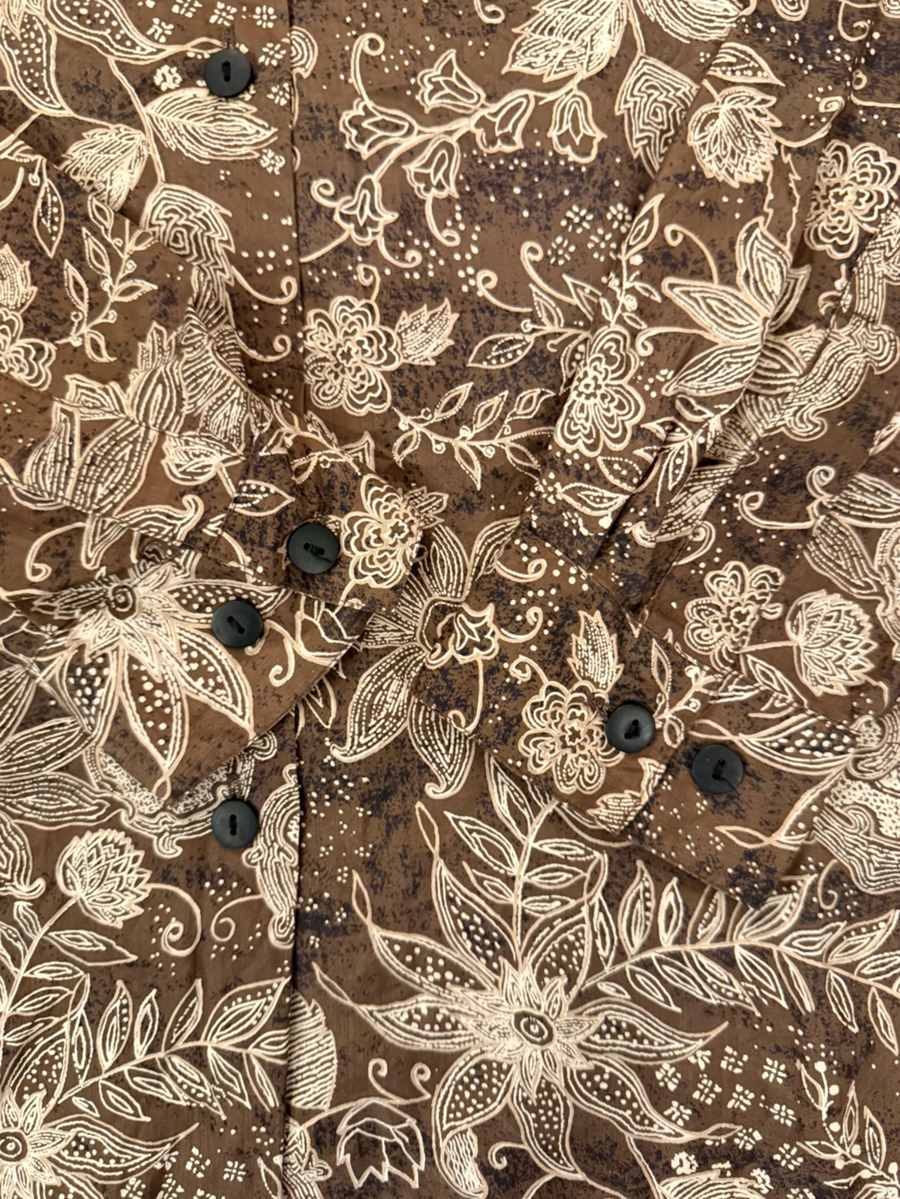 Vintage Anna & Frank Silk Paisley Floral Blouse XL Brown Tan Contrast Piping - Picture 7 of 15
